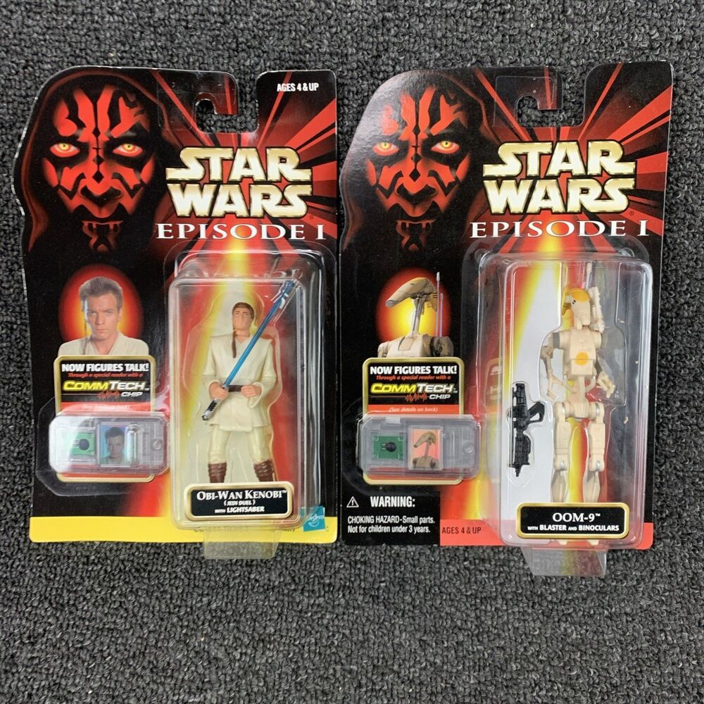 Vintage 1998 Star Wars Ep 1 Obi-Wan Kenobi & Oom-9 Droid CommTech Action Figures